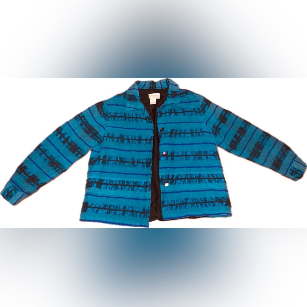 Vintage Coldwater Creek Silk Button Down Teal Hippie Top Jacket Duster M Petite